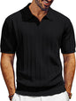 PJ PAUL JONES Mens Polo Shirts Short Sleeve Knit V Neck Golf Polos Textured Summer Shirts Black