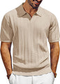PJ PAUL JONES Mens Polo Shirts Short Sleeve Knit V Neck Golf Polos Textured Summer Shirts Beige